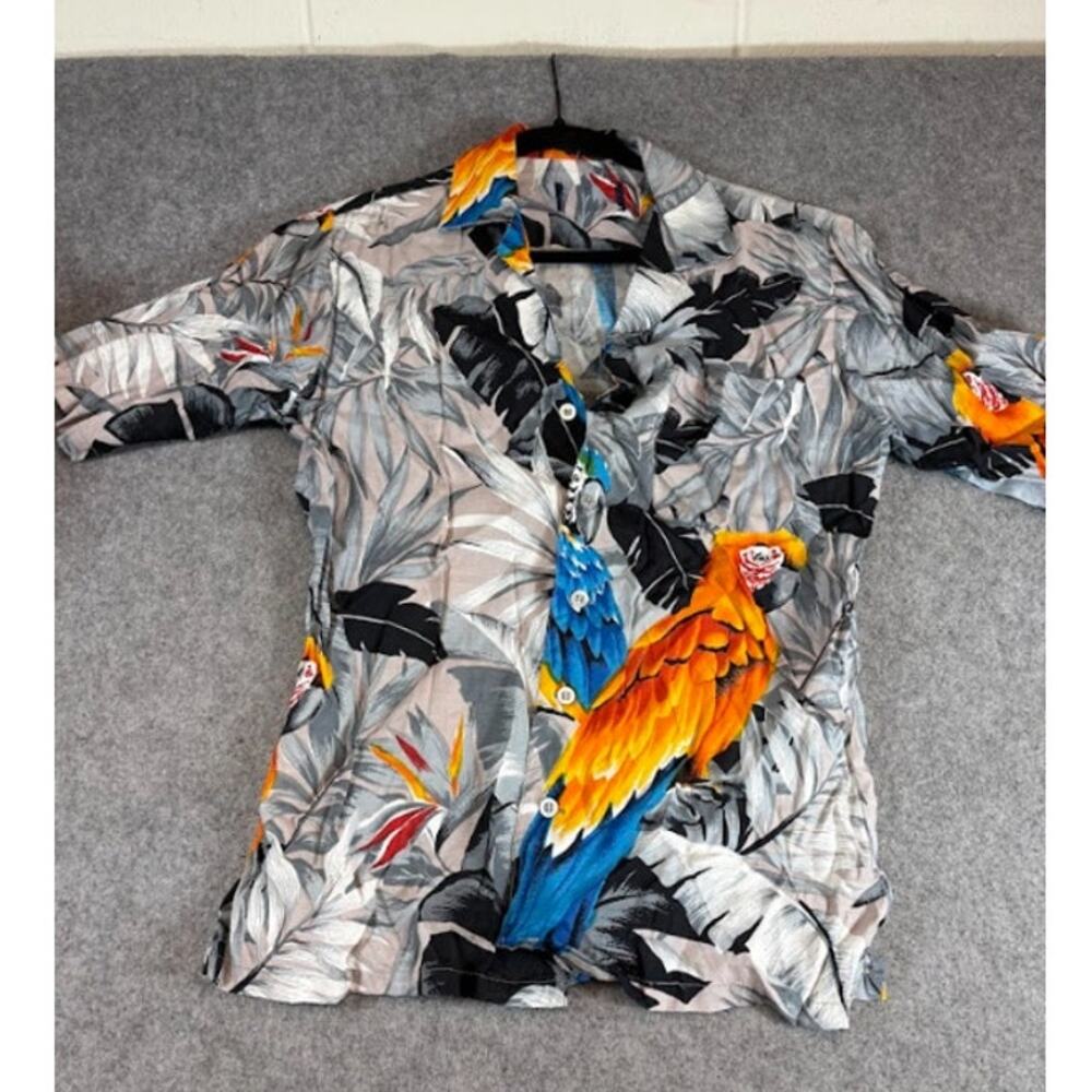 VTG 80s Hawaiian Shirt Mens Small Colorful Tropical Print Parrot Beachy Vacation